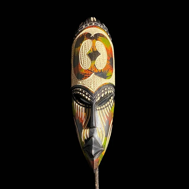 African Tribal Face Mask Wood Hand Carved Vintage Wall Hanging Ghana Art-7927