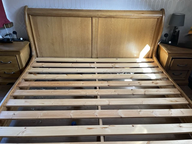WOODEN KING SIZE Sleigh Bed Frame with Headboard, Footboard & Slatted ...