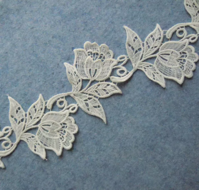 3" Wide Rayon Venise Vintage Victorian Rose Floral Lace Trim Ivory s0120