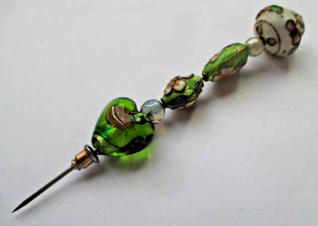 Broche étoile Vintage Bronze Avec émail Vert/bleu Et Perles Blanches - Occasion
