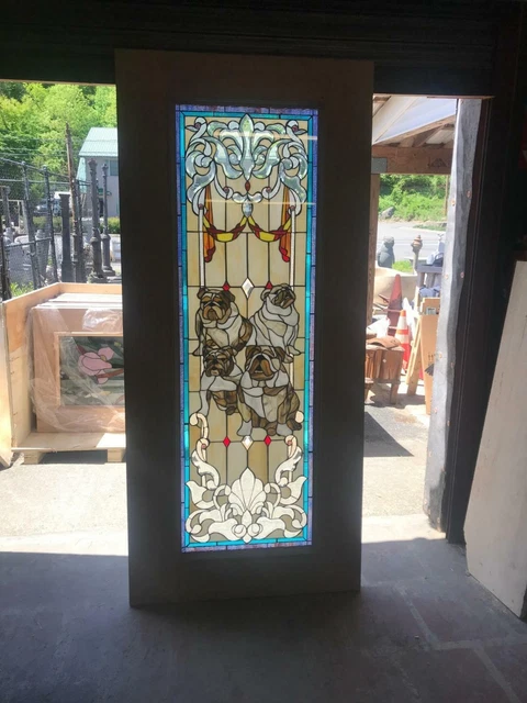 Great Hand Made Stained Leaded Glass Bull Dog Door Interior Or Exterior - Jbd59