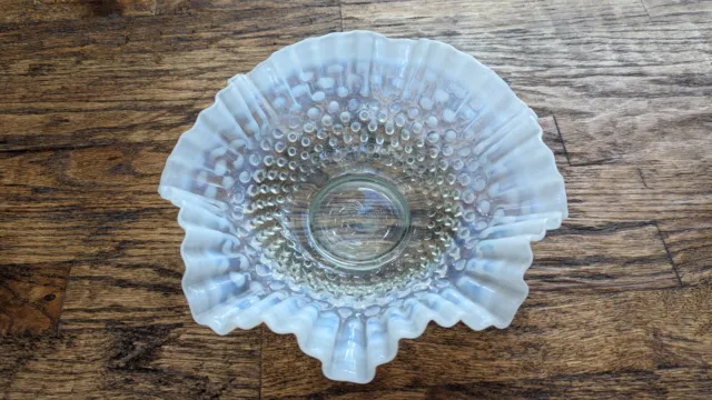Vintage Large Fenton Hobnail Opalescent Glass Clear White Vase Bowl Dish Rare