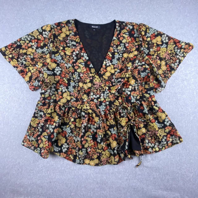 Madewell Top Womens Large Multicolor Flower Garden Peplum Wrap Lightweight