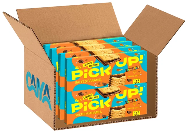 8X Pick Up Biscotto con Tavoletta di Cioccolato al Latte e Caramello Salato 112g