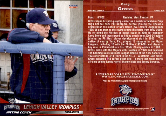 Greg Gross 2010 Choice Lehigh Valley IronPigs #25 Card *AutographDen*