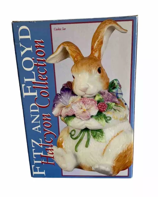 Fitz and Floyd HALCYON Cookie Jar Easter Spring Bunny Rabbit Pansy Retired Box