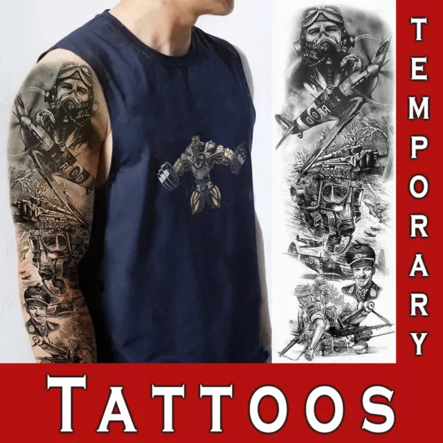 Removable Temporary Tattoo Body Art Sticker False Sleeve Hand War Drawing Men