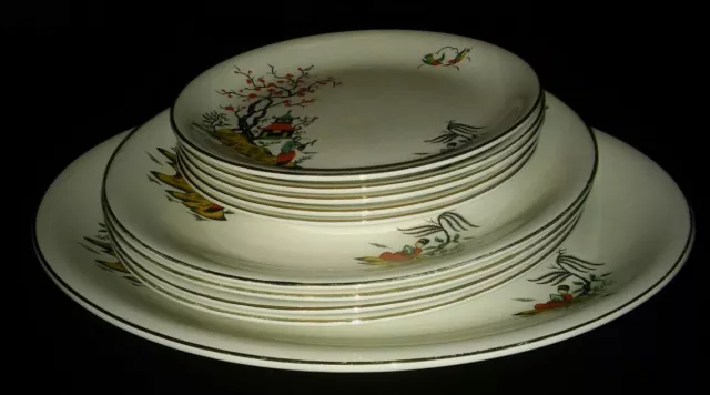 Barratts Delphatic White Oriental dinner plates x 4. Side Plates x 5 & platter.