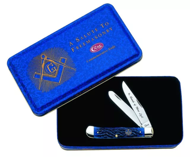 Case WR XX Pocket Knife Blue Bone Masonic Trapper W/Gift Tin Item #1058 - (62...