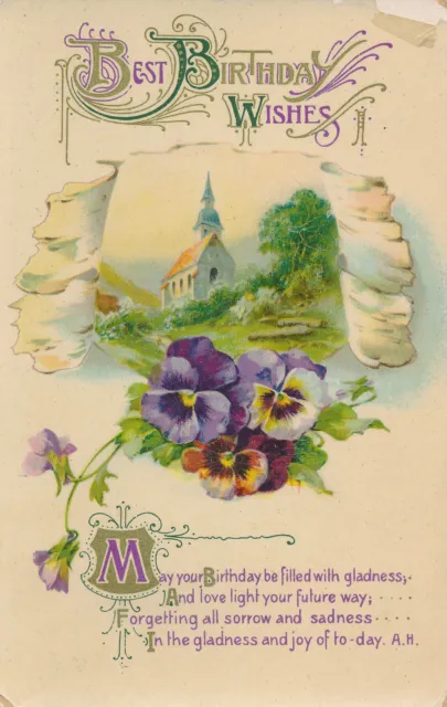 PC72373 Greeting Postcard. Best Birthday Wishes. Church. Wildt and Kray. 1912
