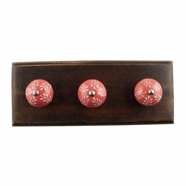 Handmade 1 Piece Vintage Coat Holder for Entryway Wooden Wall Hooks Leaf Red