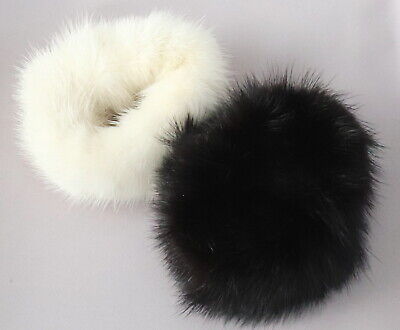 2x Mink Hair Bands Fur Set Bracelet Fur Mink Cuff Hair Accessories Black White