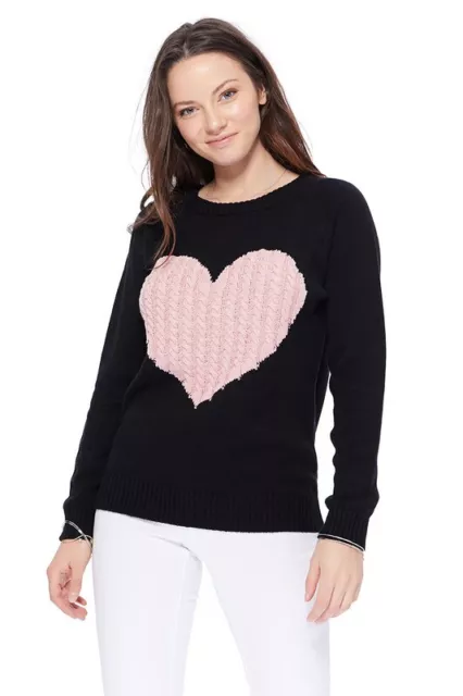 YEMAK Women's Long Sleeve Crewneck Cute Heart Cable Knit Pullover Sweater MK3506