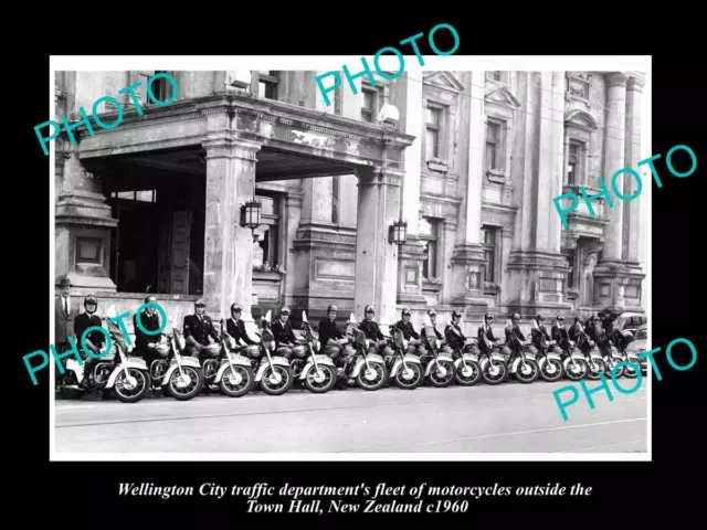 OLD HISTORIC PHOTO OF WELLINGTON POLICE DEPARTMENT MOTORCYCLE FLEET c1960 NZ