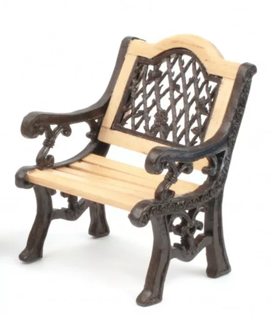 Black Iron & Wood Garden Patio Chair Tumdee 1:12 Scale Dolls House Miniature 929