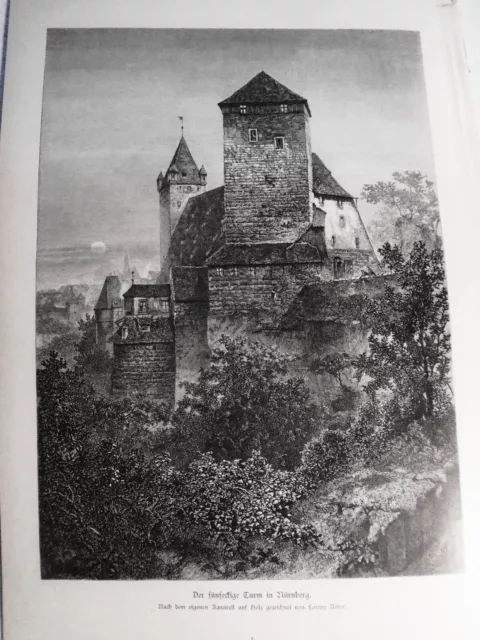 Der Fünfeckige Turm Zu Nürnberg, Lorenz Ritter. 1884 - Original Antik Aufdruck