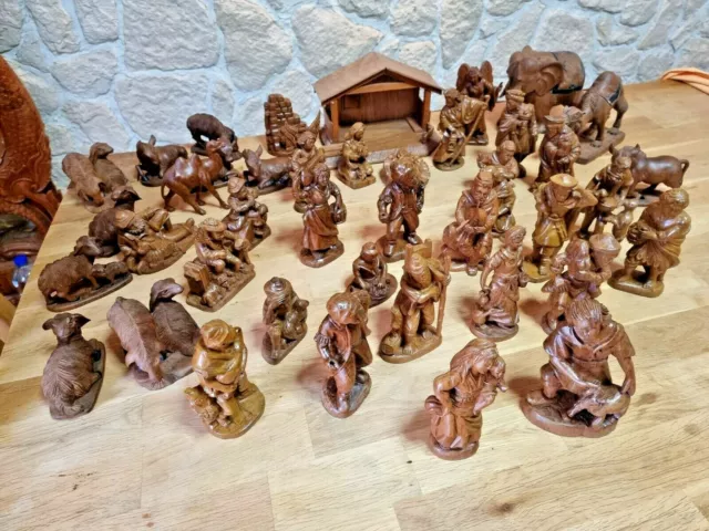 42 Teile Krippenfiguren aus Holz geschnitzt 10-17 cm Handarbeit geschnitzt