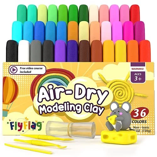 Arcilla seca al aire 36 colores, suave y ultra ligera, arcilla de modelado para niños con