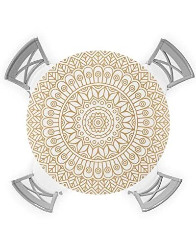 Round Table Cover 55-60 Inch Waterproof Reusable Table Cloth Round Fitted Vin...