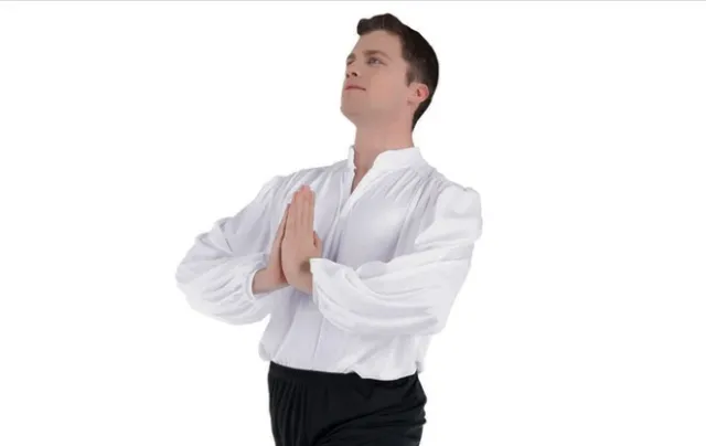 Camicia balletto in poliestere ragazzo bianco manica lunga costume danza adulto piccolo 634b