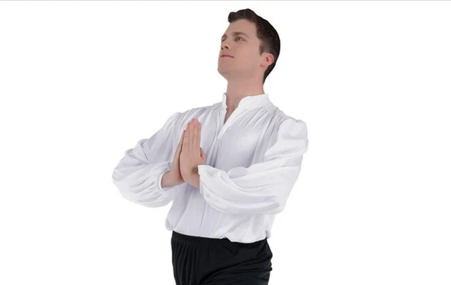 Camicia balletto in poliestere ragazzo bianco manica lunga costume danza adulto piccolo 634b