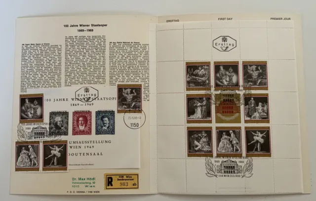 Briefmarken Sonderblatt Österreich „100 Jahre Wiener Staatsoper“, FDC 1969