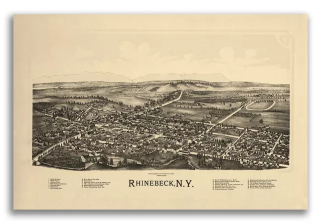 Rhinebeck New York 1890 Historic Panoramic Town Map - 24x36