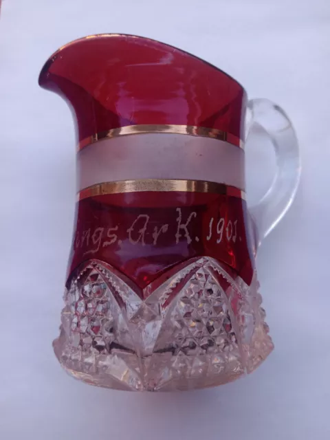 Antique Eapg Ruby Flash Creamer◾ Souvenir Of *Hot Springs Arkansas 1901*