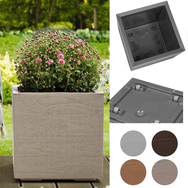 BLUMENKÜBEL PFLANZKÜBEL PFLANZTOPF mit Rollen Holzoptik Pflanzgefäß TOP
