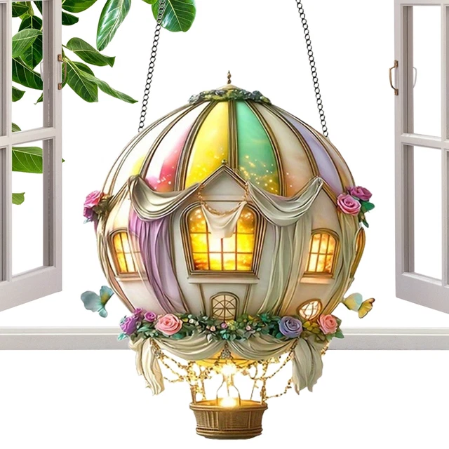 Animali Decorativi Da Giardino Lanterna Solare A Forma Di Mongolfiera Con Luce Tremolante, Luci Lampade A Batteria Da Appendere - Foto 11