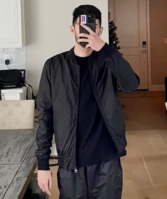 ZARA UOMO MILITARE Bombardiere Raso Seta Lucido Giacca Nylon Nero