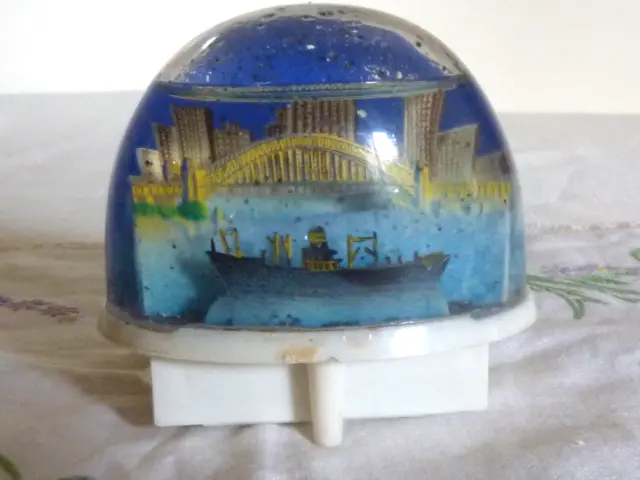 Vintage Glass  Snowball Snow Globe  Souvenir Sydney Harbour  Bridge And Boat