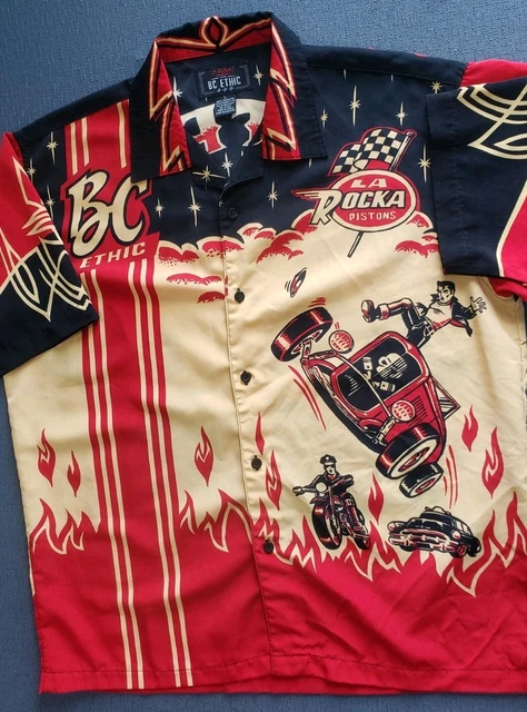 VINTAGE BC ETHIC La Rocka London Mens Large Shirt Hot Rod Rumble