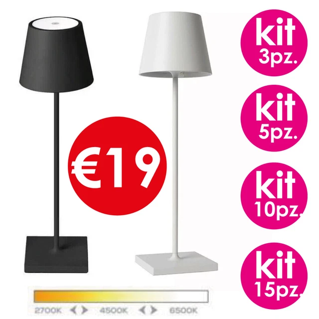 Lampada da tavola touch ricaricabile dimmer usb led nera bianca kit risparmio