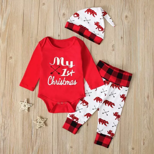 Newborn Infant Baby Girl Boy Clothes Christma Jumpsuit Romper Bodysuit +Pant Set