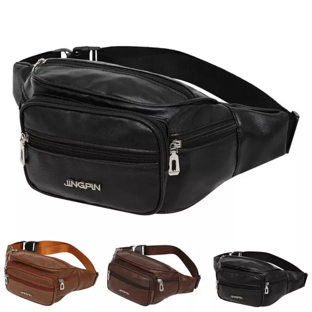 PU Leather Waist Bum Bag Men Fanny Pack Holiday Travel Money Belt Pouch Wallet >