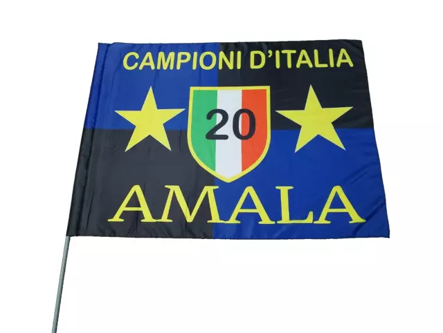 bandiera intercampione d'italia in poliestere 2 metri x145 cm stampato con asta