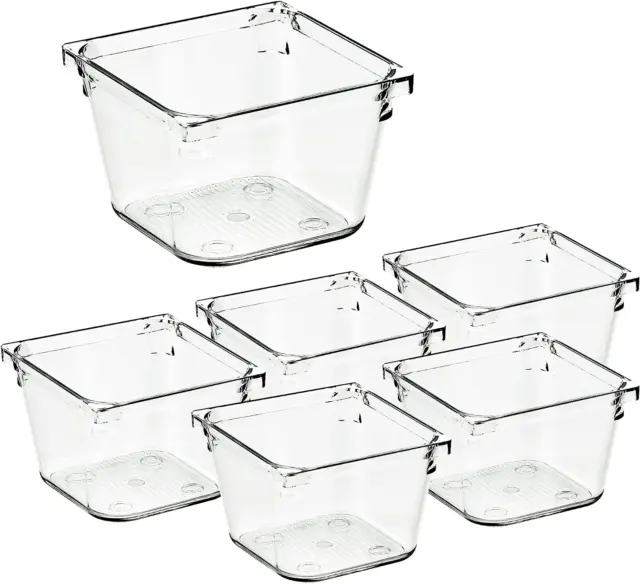 6 Pack Drawer Organizer - 3" X 3" Plastic Storage Bins, Acrylic Organizers with