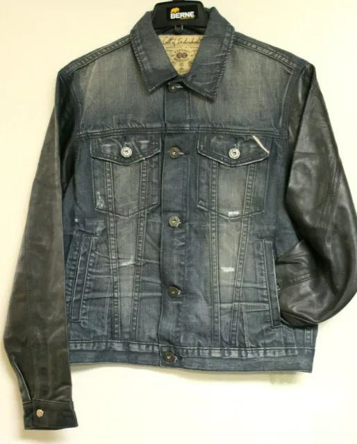 Cult of Individuality Mens Heritage Denim Leather Jacket Indigo Size M