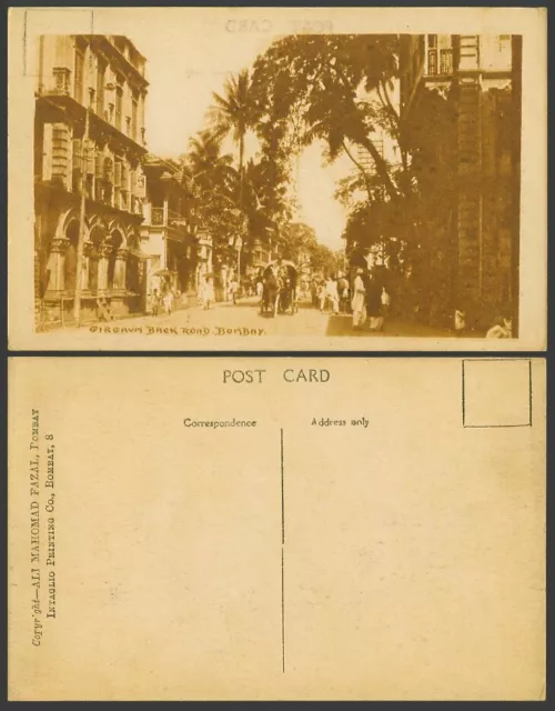 India Old Postcard Girgaon Back Road, Bombay, Street Scene Horse Cart Palm Trees