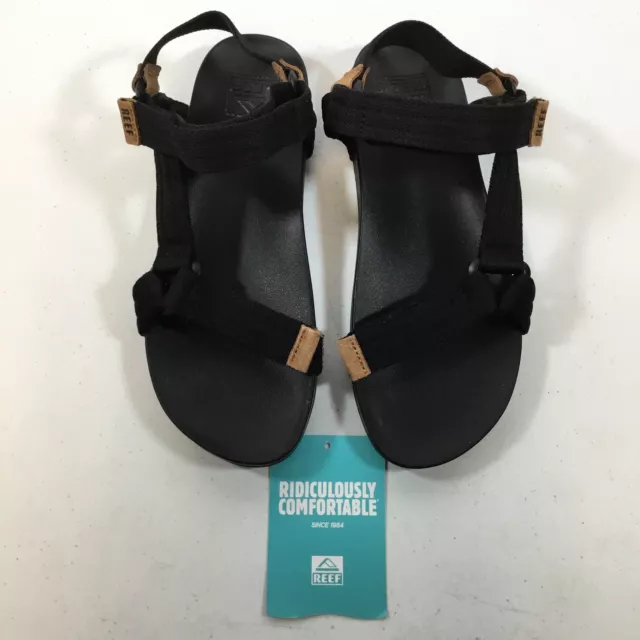 Reef Cushion Rem CI9777 Womens Black Hook & Loop Flat Strappy Sandal Size 6 Used