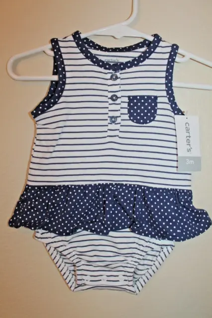 Carter's Navy Blue & White Striped One-Piece Sunsuit Outfit Baby Girl 3 Months