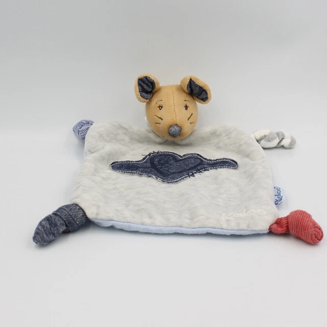 Doudou plat souris gris bleu rouge Blue Denim KALOO - 27702