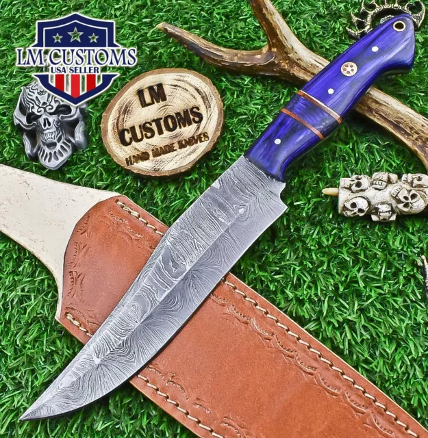 Custom Hand Forged Full Tang Knife Damascus Hard Wood Wooden Bolster Gift