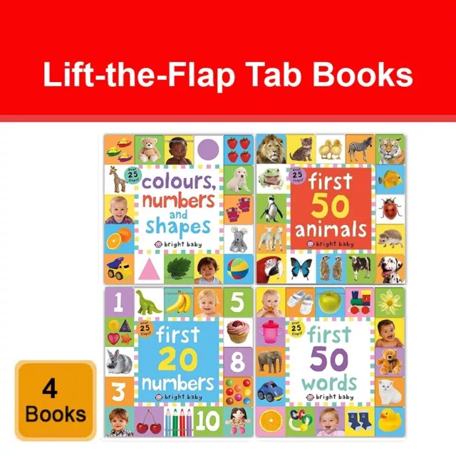 Lift-the-Flap Tab Books Collection 4 Board Book Set Preschool, Easy Learning NEW