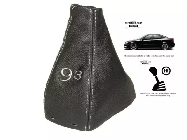 Gear Gaiter For Saab 9-3 2003+ Leather Grey 93 Embroidery