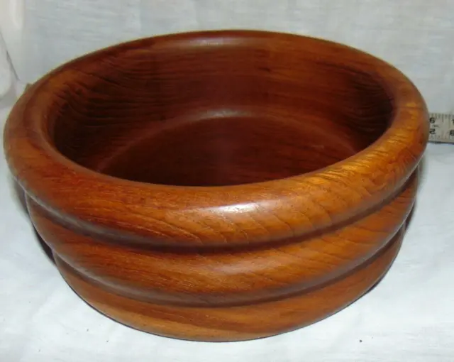 Vintage Large Wooden Bowl Fruit Salad Dough Wood Serving 9.5" x 4" farmhouse Exc