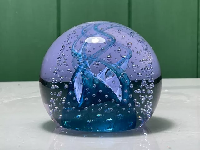 Caithness Studio Blue & Lilac Cauldron Aqua Design Art Glass Paperweight