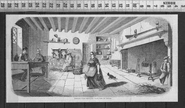 G363 / Gravure 1868 /  Interieur D Une Habitation Rurale Dans Les Landes
