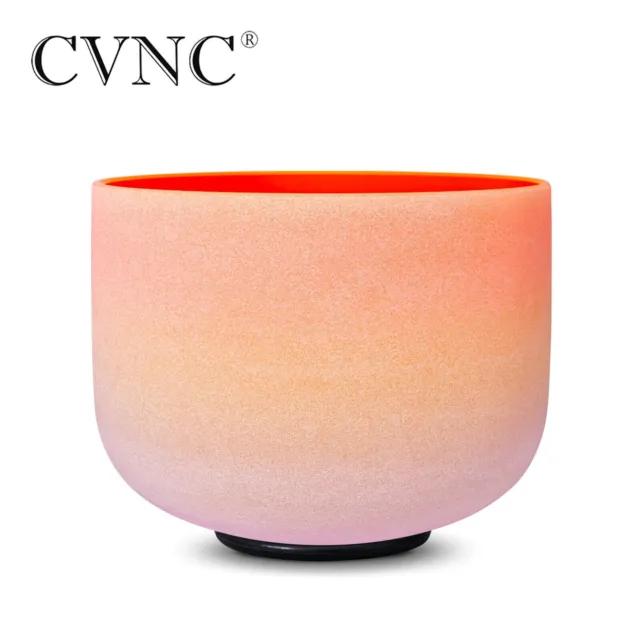 CVNC 432Hz 8"D Sacral Chakra Rainbow Color Frosted Quartz Crystal Singing Bowl